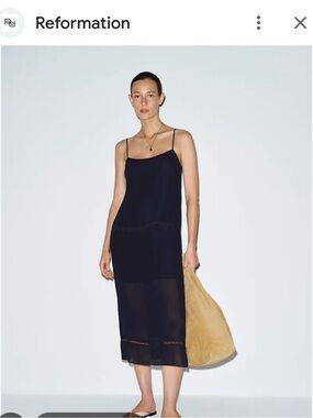Reformation Black Delfina Lace-Detail Slip Midi Dress